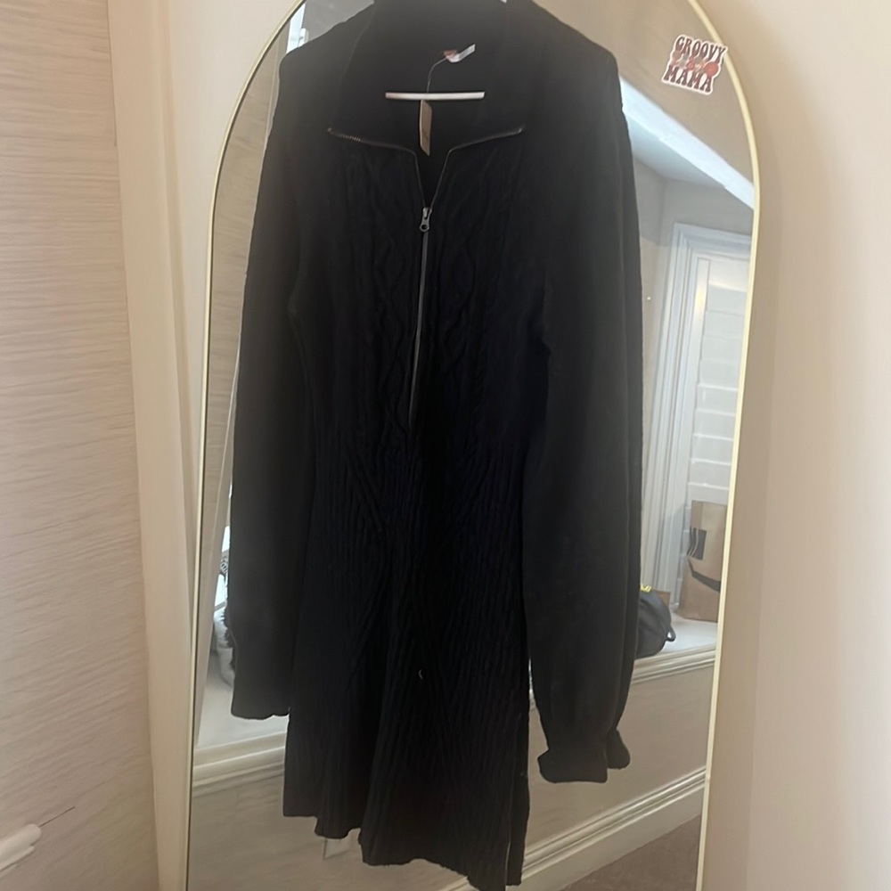 NWT Free People Mont Blanc Long Sleeve Mini Sweater Dress black
